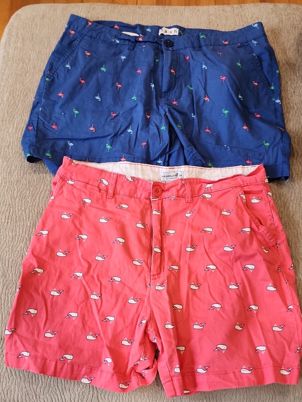 Two Pair Shorts One Navy & One Coral Patteren Bermuda Shorts Sz 12